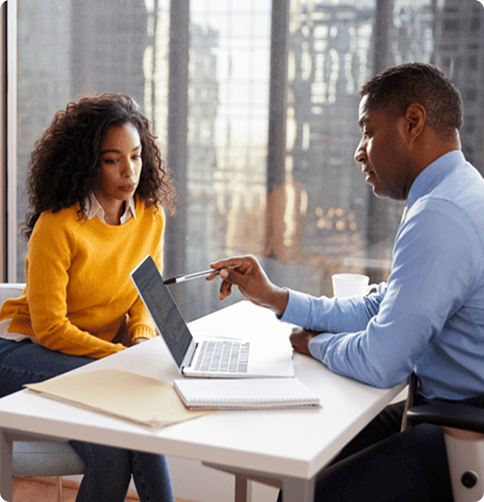 Business professionals discussing website audit